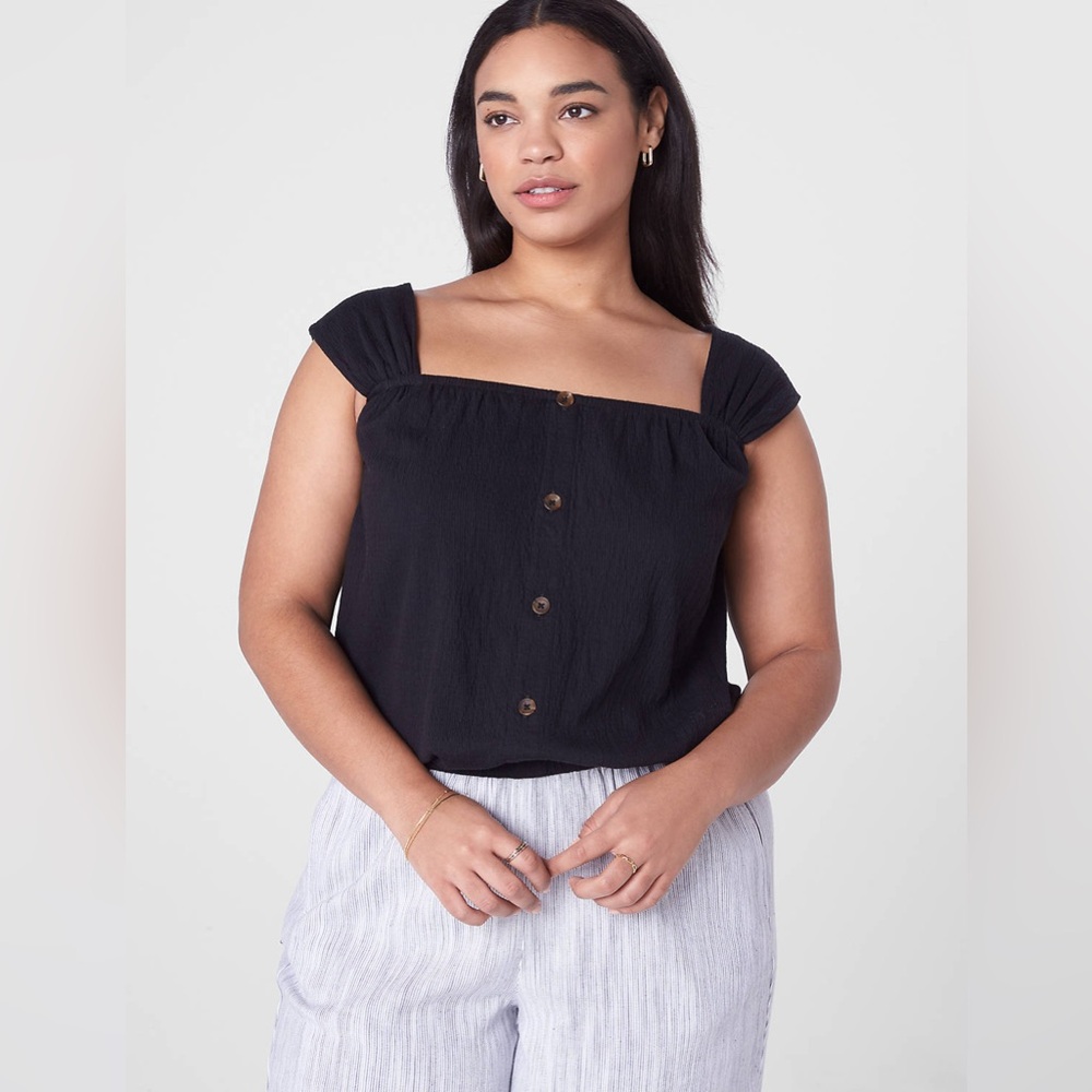 ✨🌸 Lane Bryant Women Relaxed Crop Cap-Sleeve Square-Neck Top Size 22/24 EUC